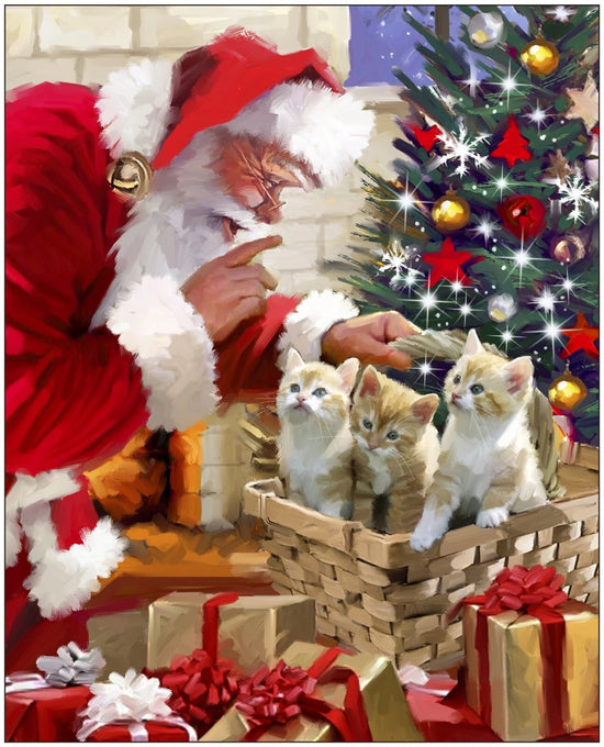 DAVID TEXTILES SANTA & KITTENS PANEL