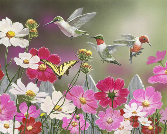DAVID TEXTILES COSMOS AND HUMMINGBIRDS PANEL