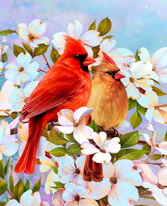 DAVID TEXTILES CARDINAL PAIR AND DOGWOOD PANEL