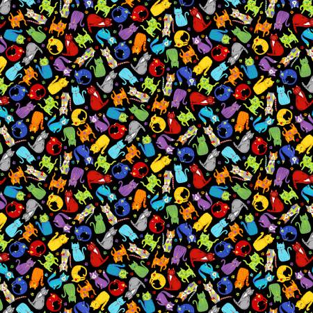 Timeless Treasures Black Mini Colorful Cats