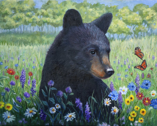 David Textiles WILD WINGS FIRST SPRING BLACK BEARS PANEL