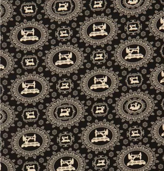 Quilting Treasures Thimble Pleasures Sewing  Machine Silhouettes Black