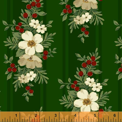 Wilmington Fabrics Tis The Season Flowers Green