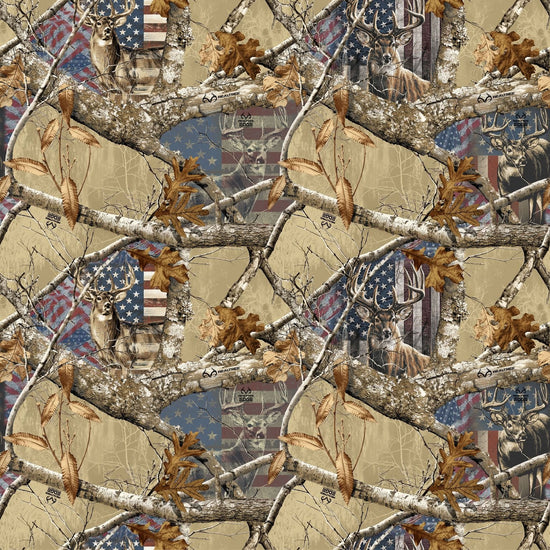 SYKEL FABRICS REALTREE PATRIOTIC DEER & FLAG